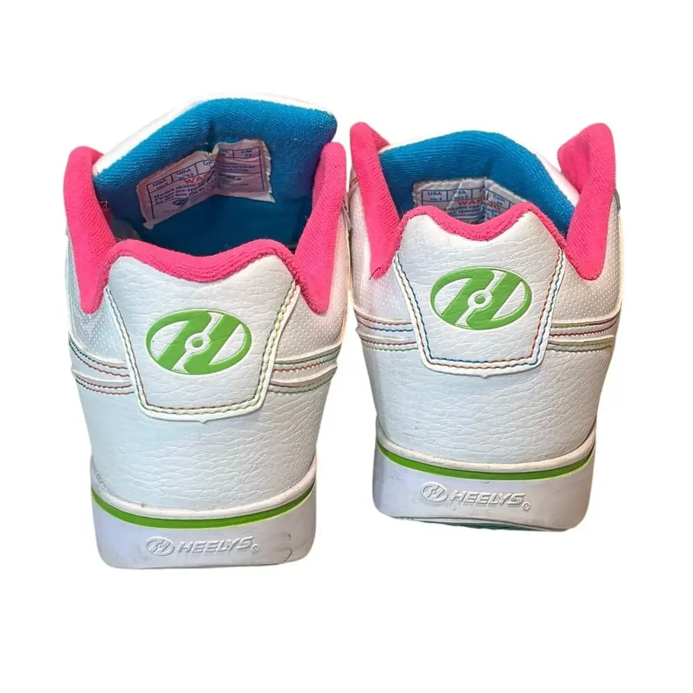 Heelys Girls Motion Plus White Pink Blue Green Roller Tennis Shoes Size 4 READ